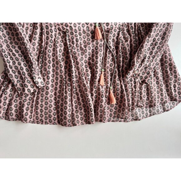 WEEKEND MAX MARA Pink Geometric Silk Voile Tasseled Tunic Blouse, Size M/L - Picture 10 of 13